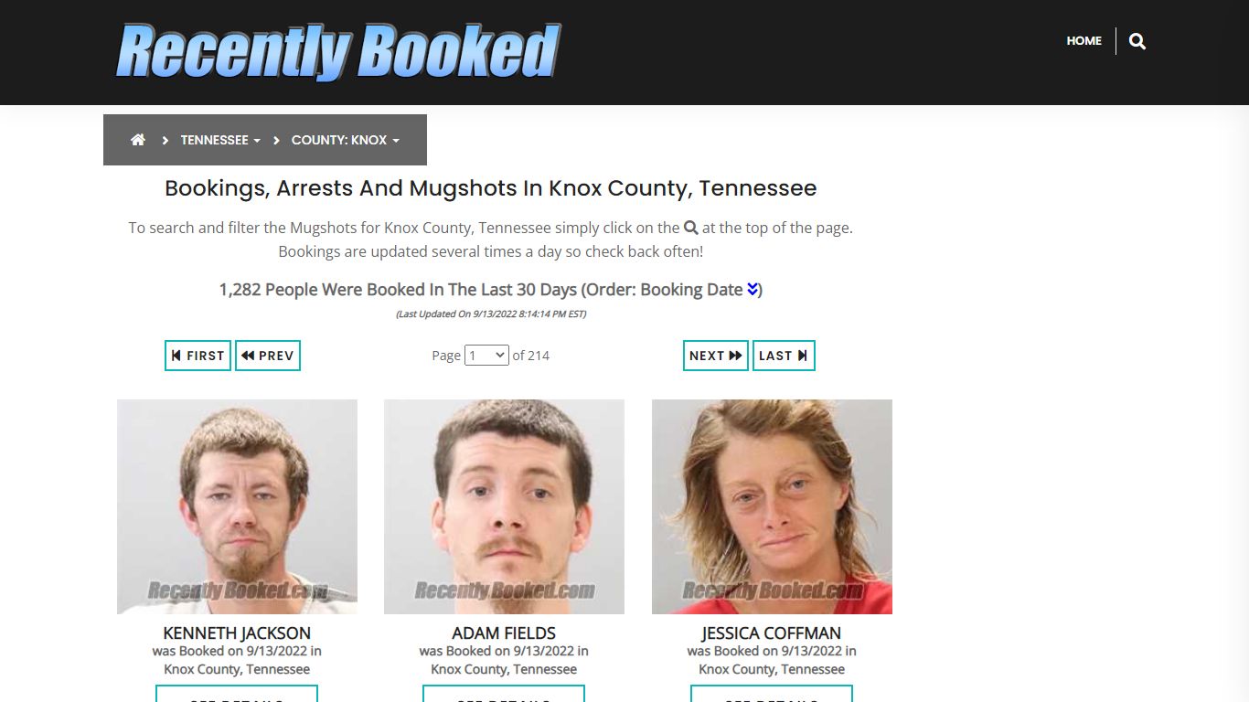 Recent bookings, Arrests, Mugshots in Knox County, Tennessee